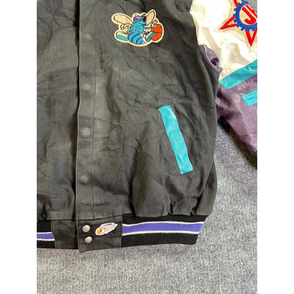 Vintage Jeff Hamilton Charlotte Hornets Leather 90s Varsity Jacket Mens XL Black - Picture 5 of 16